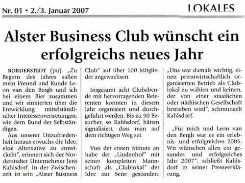 Heimatspiegel: ALSTER BUSINESS CLUB wünscht ein erfolgreiches neues Jahr