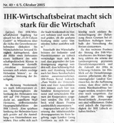 IHK-Lübeck: Werbeagentur Hamburg Gesellschafter Jens Kahlsdorf jetzt Mitglied im IHK-Wirtschaftsbeirat Segeberg. Der Inhaber der Norderstedter Werbeagentur KAHLSDORF + PARTNER Jens Kahlsdorf ist jetzt Mitglied im IHK-Wirtschaftsbeirat Segeberg. Auf der Sitzung im August 2005 im Gründerzentrum H+H Celcon in Wittenborn konnte Jens Kahlsdorf neben den ursprünglichen Tagesordnungspunkten, wie das Stadortentwicklungskonzept für den Nordosten des Landkreises Segeberg, die Verwaltungsstrukturreform, die Zukunft der IHKs in Schleswig-Holstein - Zusammenarbeit statt Zusammenlegung und die Neufassung des Berufbildungsgesetztes, auch Themen wie den Gewerbesteuerhebesatz in Norderstedt, das Problem der Berufschule für Auszubildende in der Werbebranche im Hamburger Umland und die unzureichende Berücksichtigung der regional ansässigen, mittelständischen Betriebe im Kreis Segeberg bei öffentlichen Ausschreibungen im Mittelstandsförderungsgesetz zur Sprache bringen. Die Presseveröffentlichung können Sie sich durch einen Klick auf Vorschau (links) ansehen.